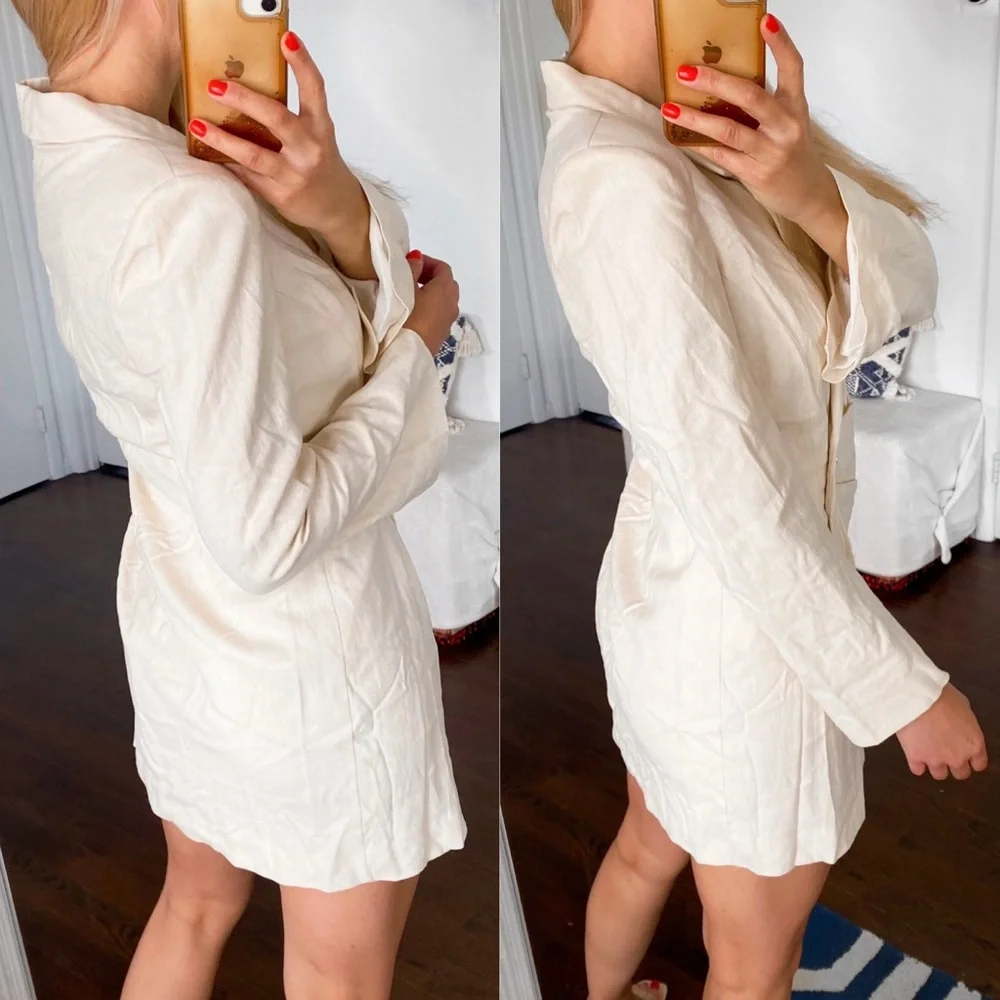 π ZARA CREAM LINEN BLEND BLAZER DRESS! - Picture 3 of 16